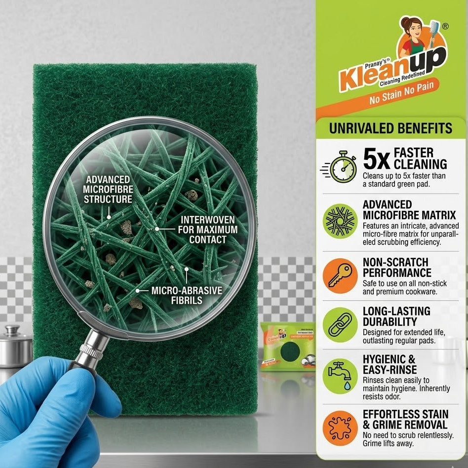 KleanUp Green Scrub Pad (nylon) — Heavy-Duty Non-Scratch Kitchen Scrubber for Utensils, Pots & Pans