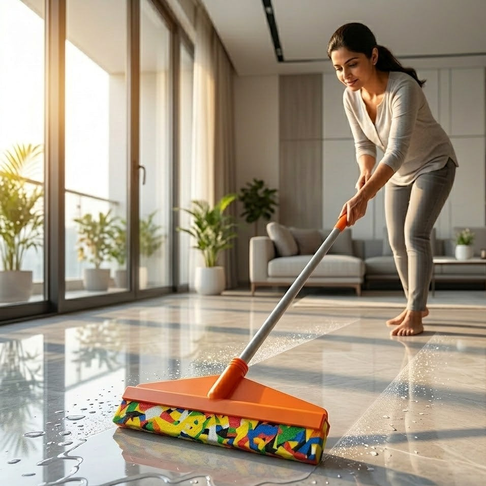Pranay's Kleanup CU 103 Floor Wiper – Long Handle Floor Squeegee with Foam Blade for Streak-Free Floors | 3x More Efficient | Bathroom, Balcony & Home