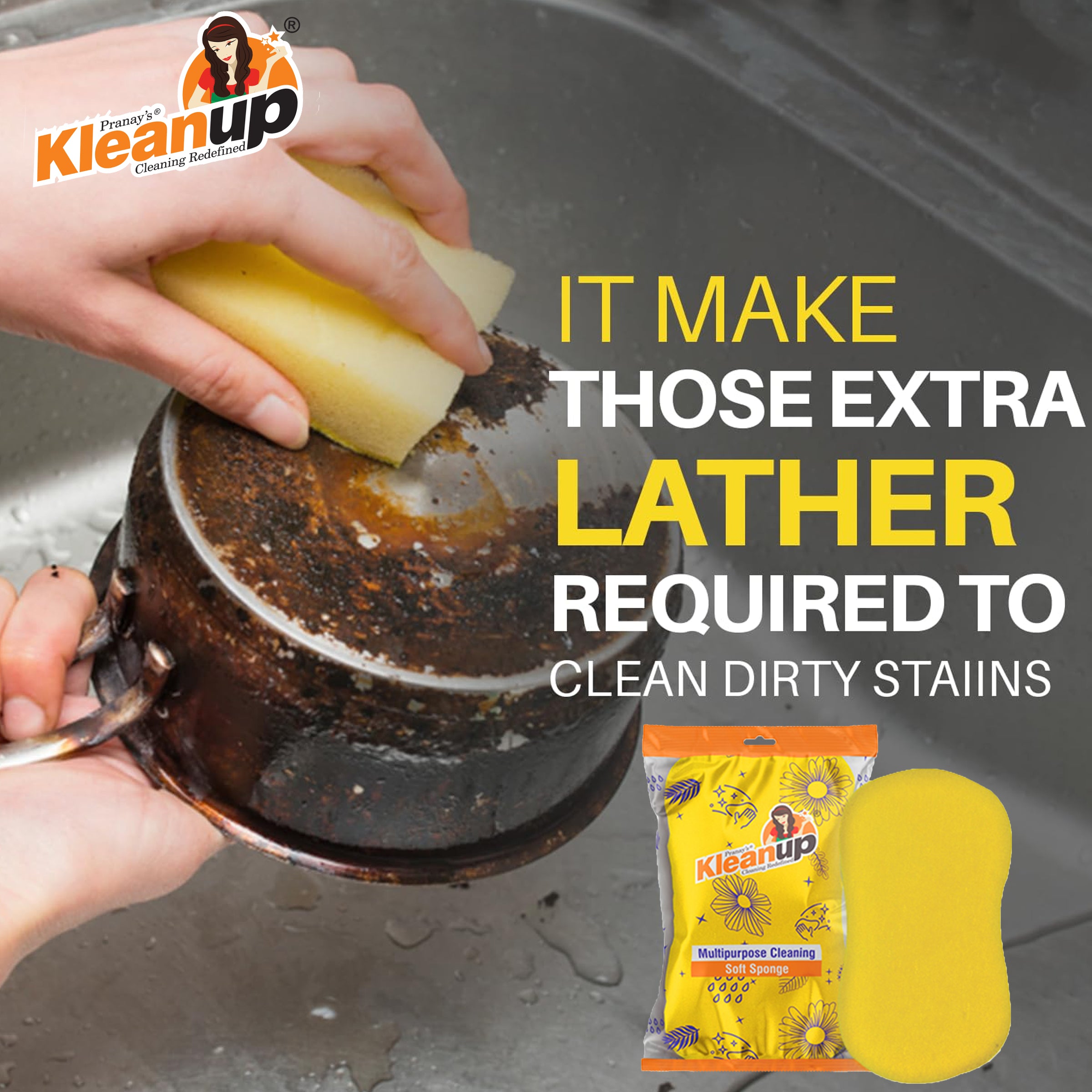 Kleanup Multipurpose Cleaning Soft Sponge — Large Non-Scratch Foam Sponge for Dishes, Car, Kitchen & Surfaces