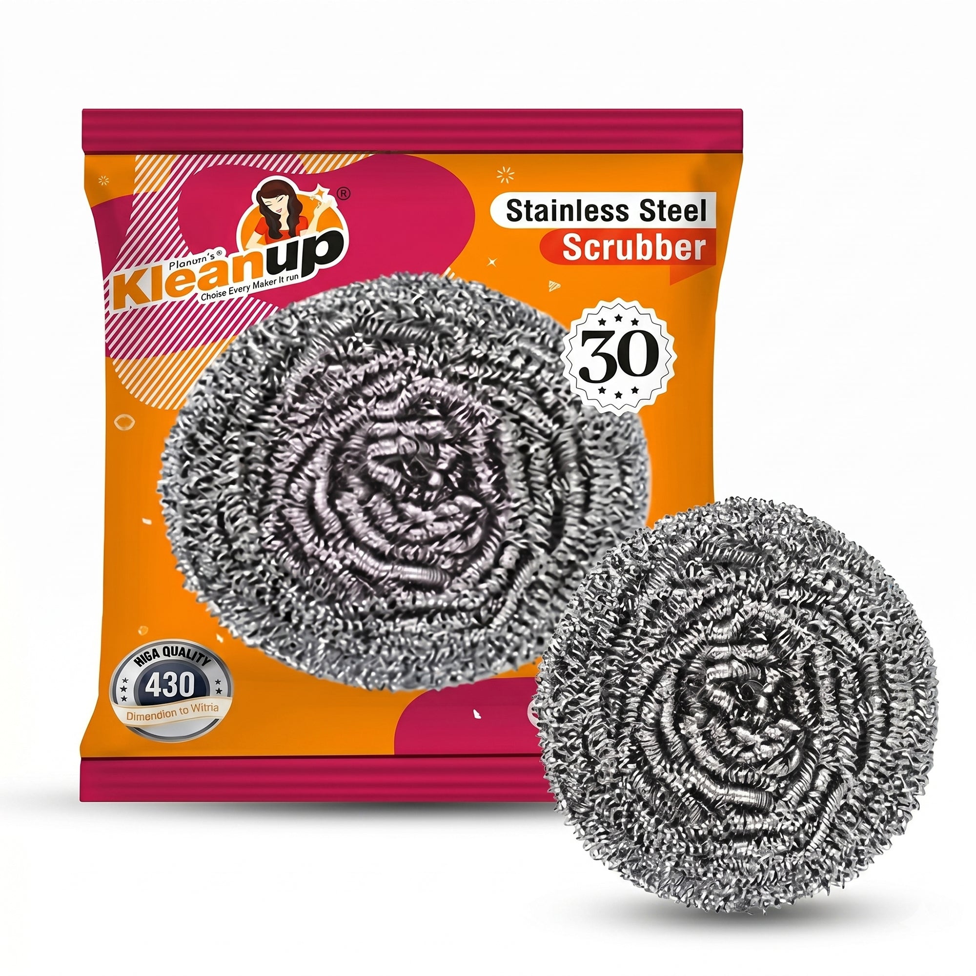 Pranay's Kleanup Stainless Steel Scrubber S 30 – 430 Grade Steel Scrubber for Utensils, Pots & Pans | Tough Scouring for Stubborn Grease & Burnt Food