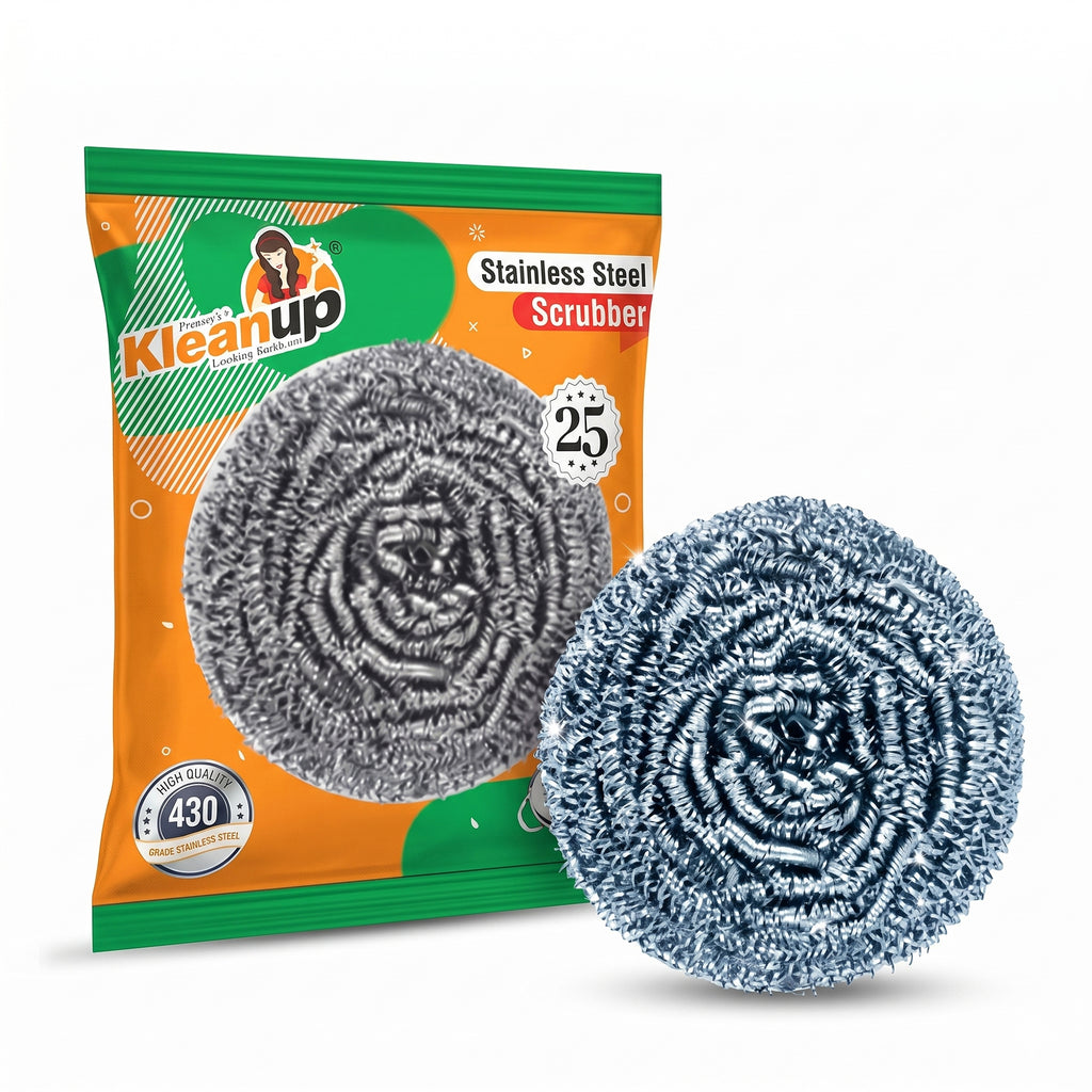 Pranay's Kleanup Stainless Steel Scrubber S 25 – 430 Grade Steel Scrubber for Utensils, Pots & Pans | Tough Scouring for Stubborn Grease & Burnt Food
