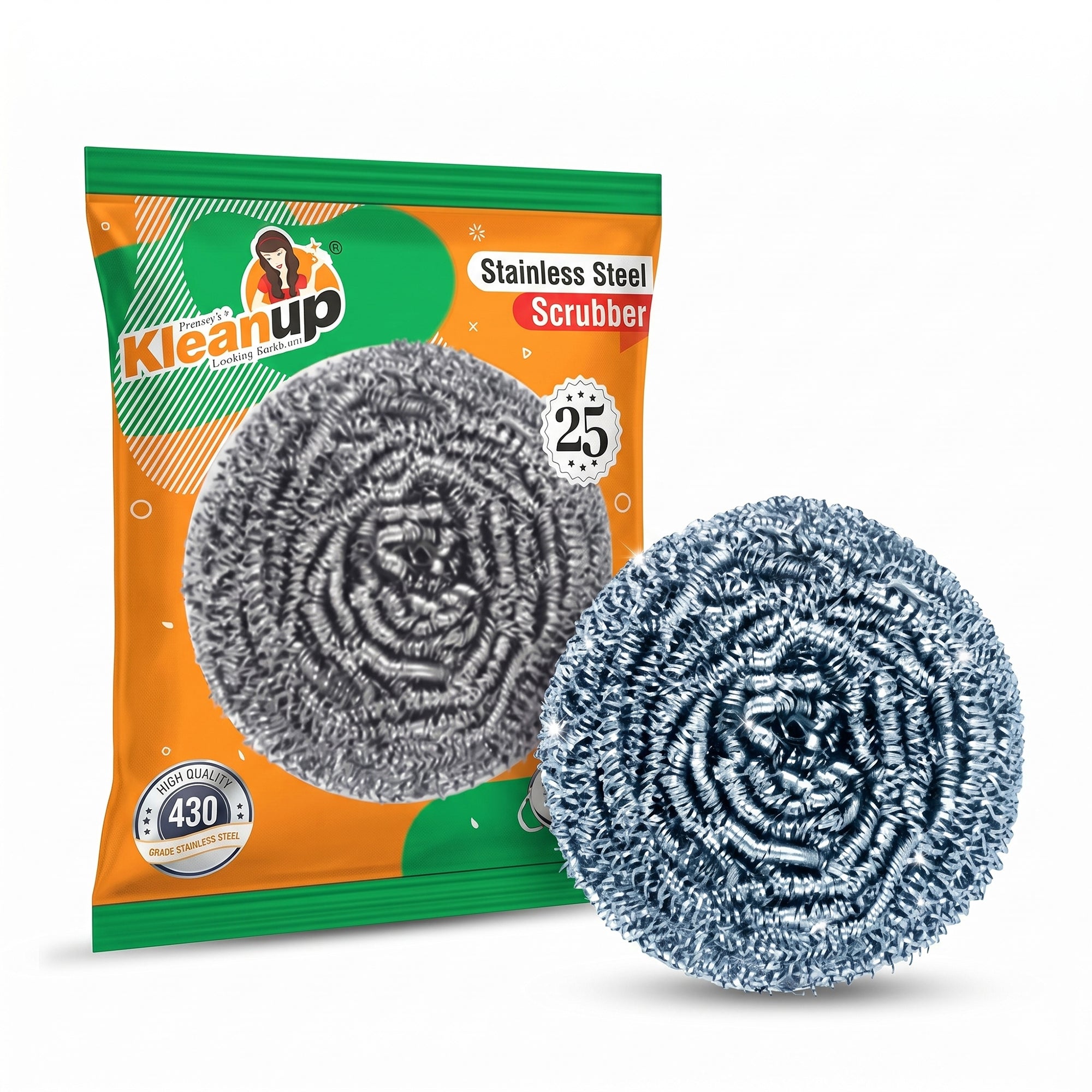 Pranay's Kleanup Stainless Steel Scrubber S 25 – 430 Grade Steel Scrubber for Utensils, Pots & Pans | Tough Scouring for Stubborn Grease & Burnt Food