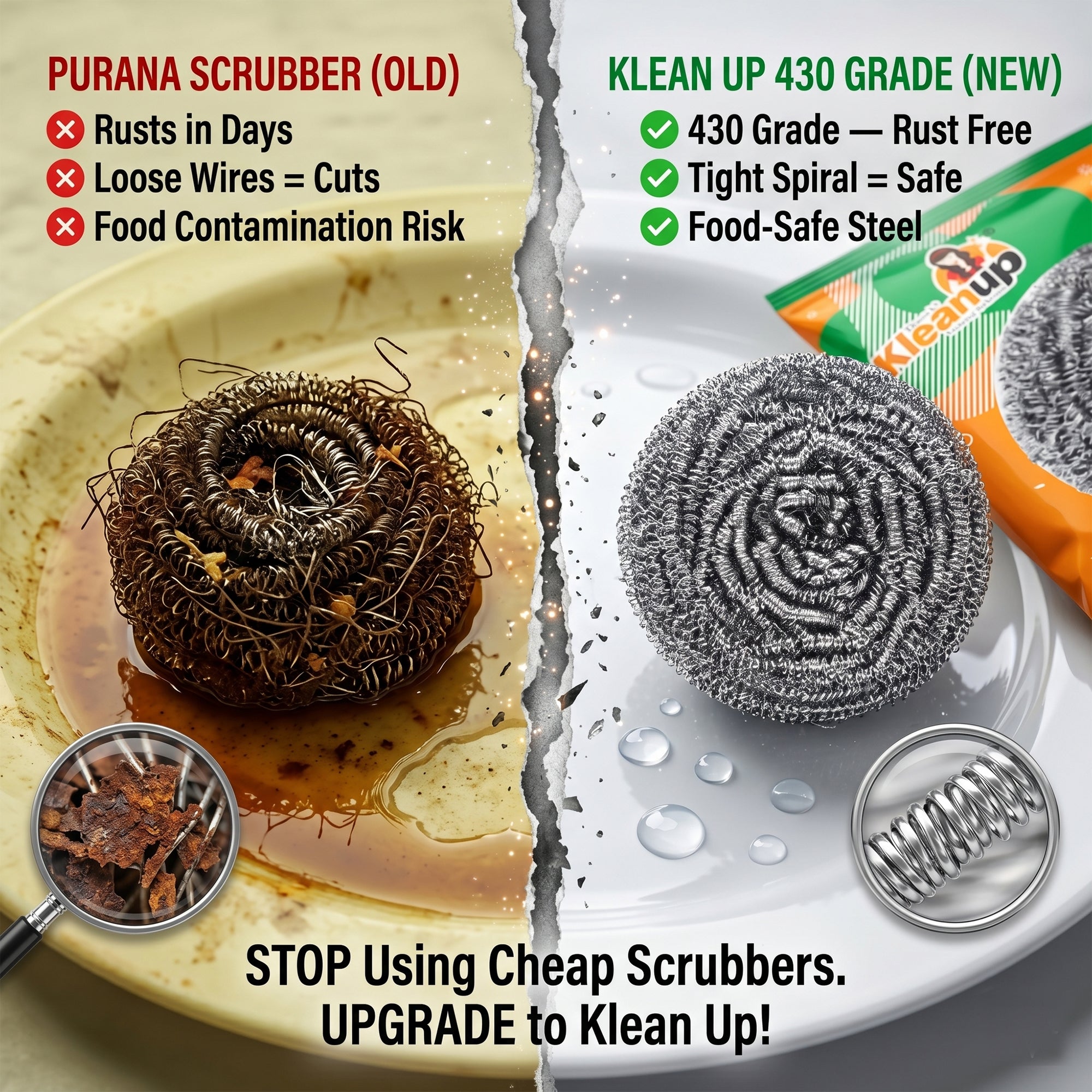 Pranay's Kleanup Stainless Steel Scrubber S 25 – 430 Grade Steel Scrubber for Utensils, Pots & Pans | Tough Scouring for Stubborn Grease & Burnt Food