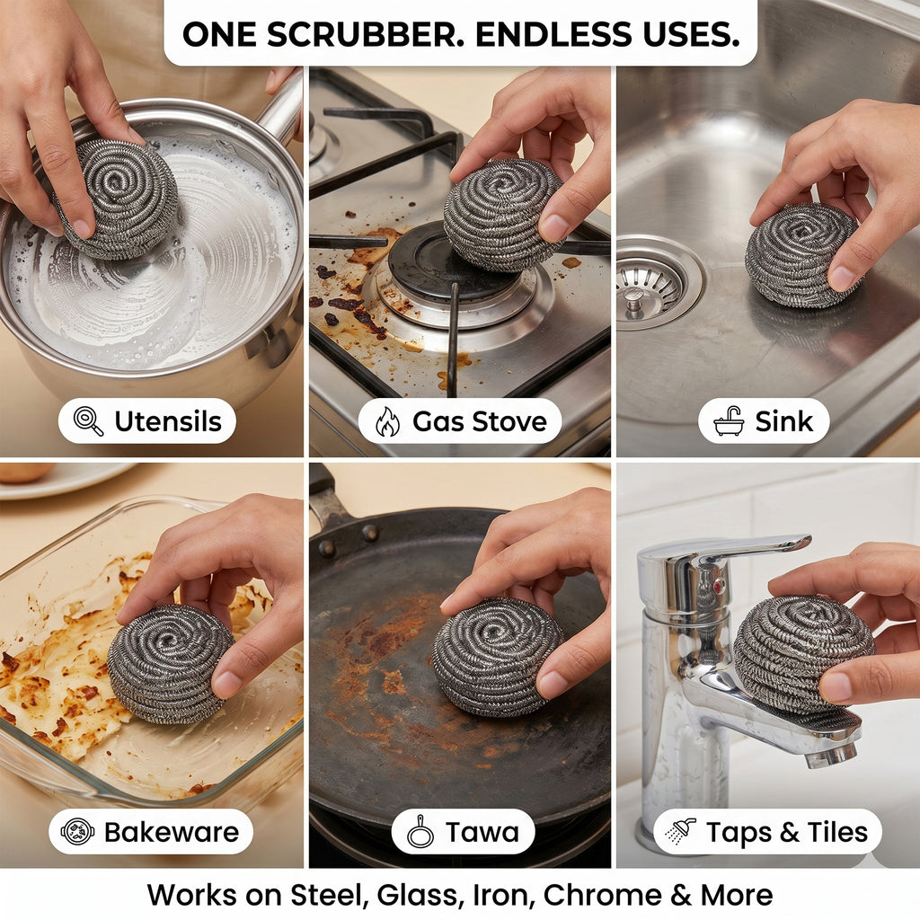 Pranay's Kleanup Stainless Steel Scrubber S 25 – 430 Grade Steel Scrubber for Utensils, Pots & Pans | Tough Scouring for Stubborn Grease & Burnt Food
