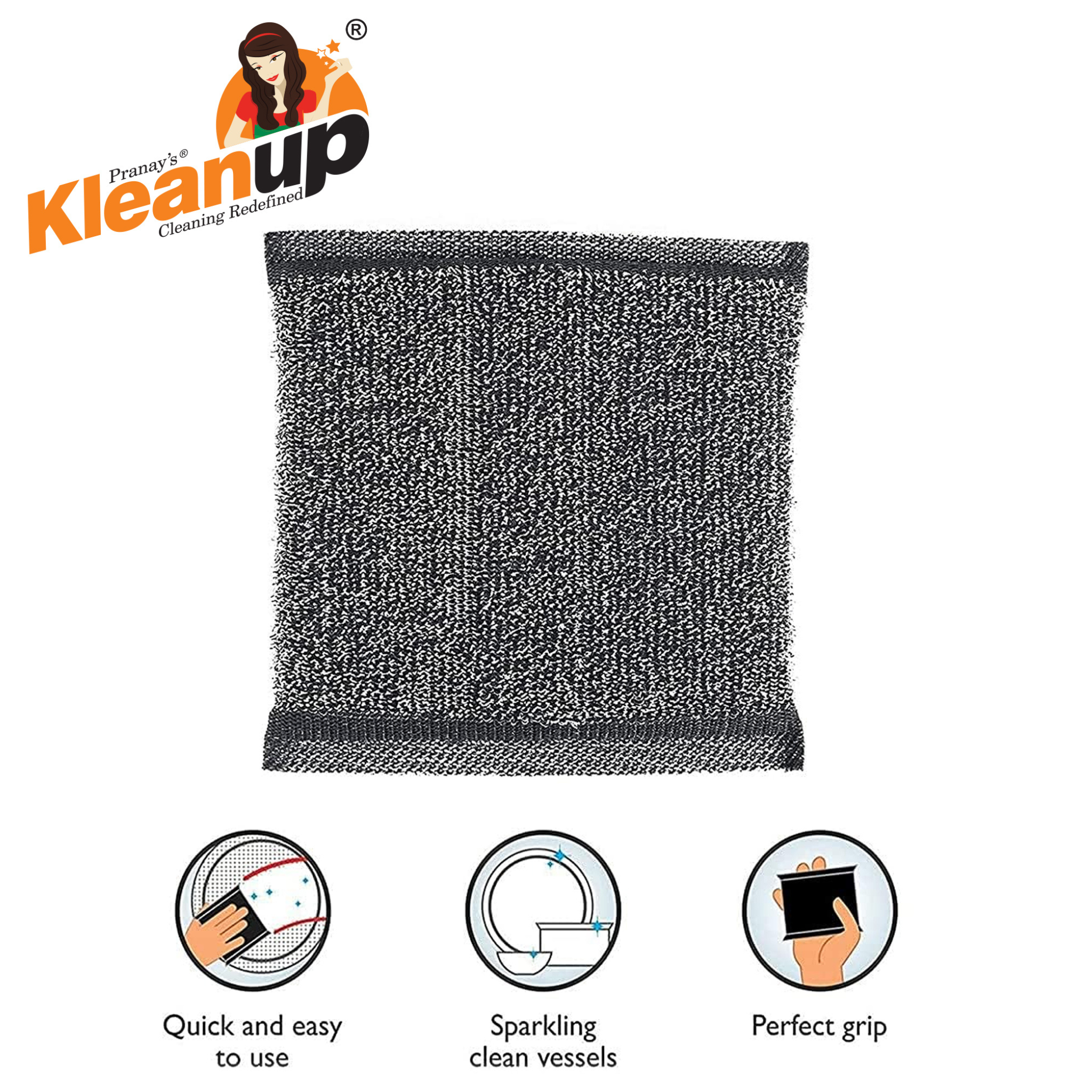 KleanUp Steel Pad — Steel-Mesh Utensil Scrubber, 5X Better Than Regular Scrubbers, No Stain No Pain