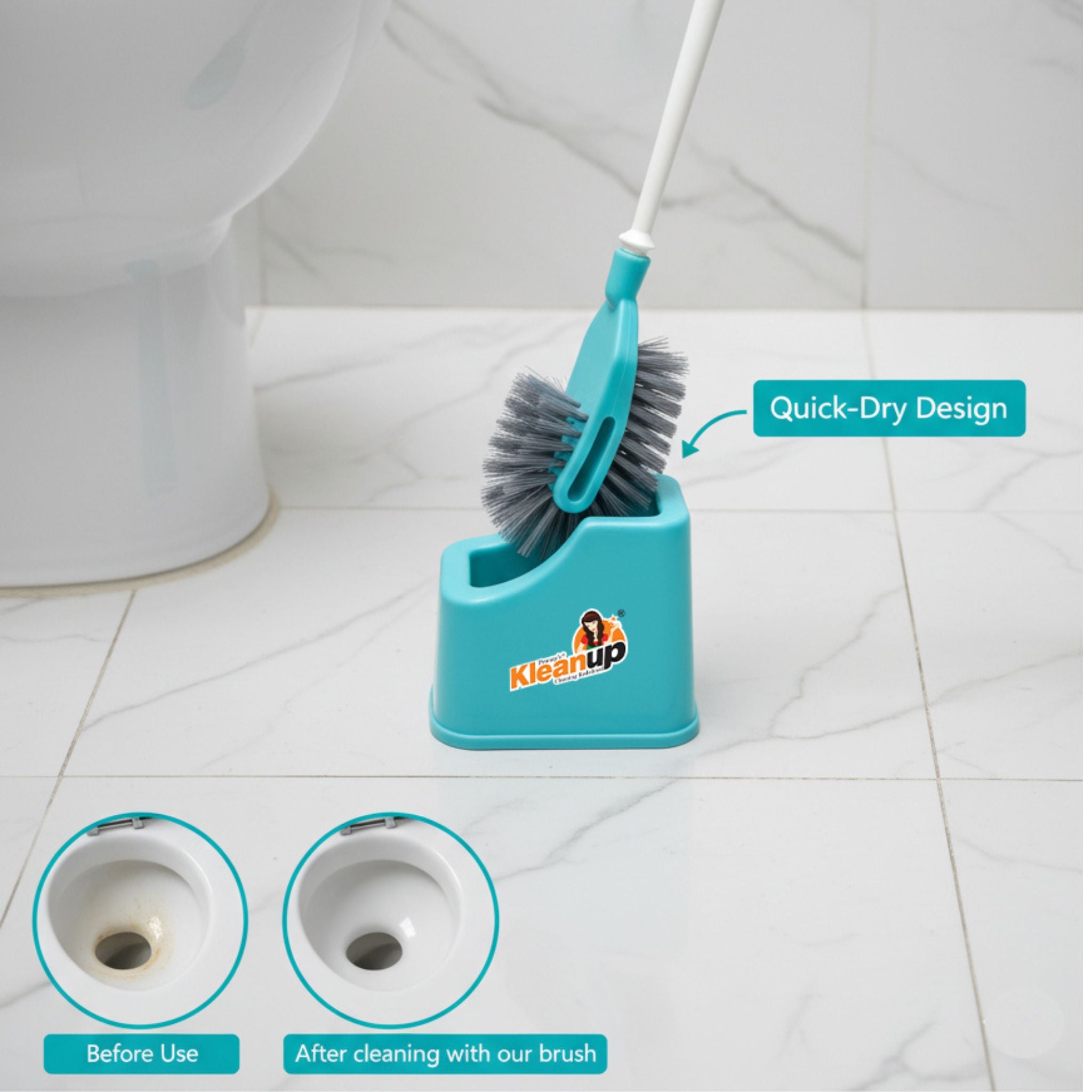 KleanUp Toilet Brush CT-107 with Holder — Sturdy Bristle Toilet Cleaning Brush with Caddy Stand for Bathroom