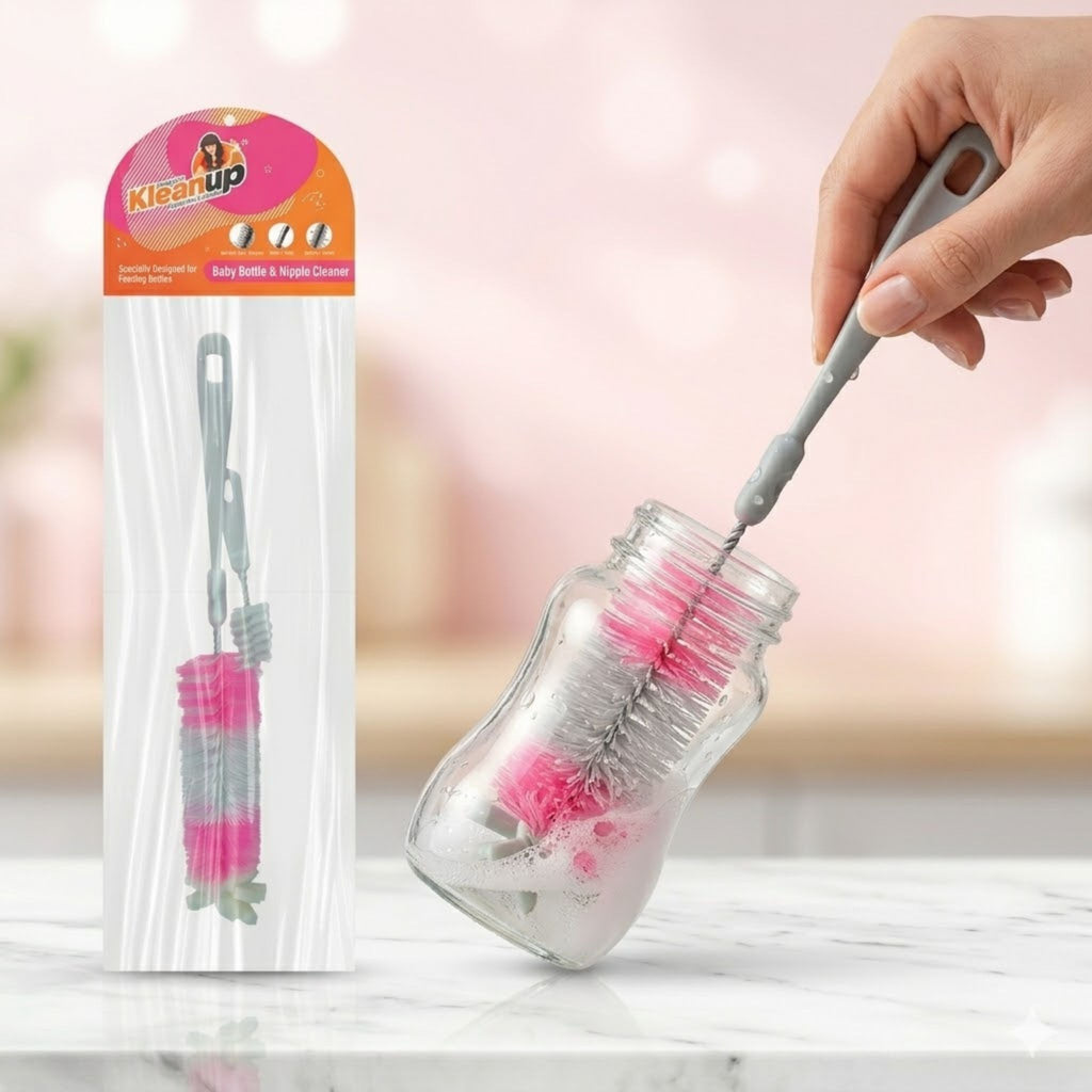 KleanUp Baby Bottle & Nipple Cleaner — Soft Scratch-Proof Bristle Brush with Mini Teat Brush for Feeding Bottles