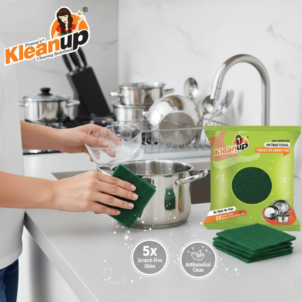 KleanUp Green Scrub Pad (nylon medium) — Heavy-Duty Non-Scratch Kitchen Scrubber for Utensils, Pots & Pans