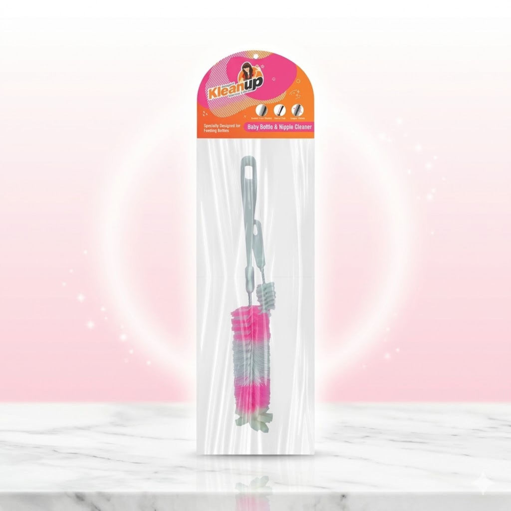 KleanUp Baby Bottle & Nipple Cleaner — Soft Scratch-Proof Bristle Brush with Mini Teat Brush for Feeding Bottles
