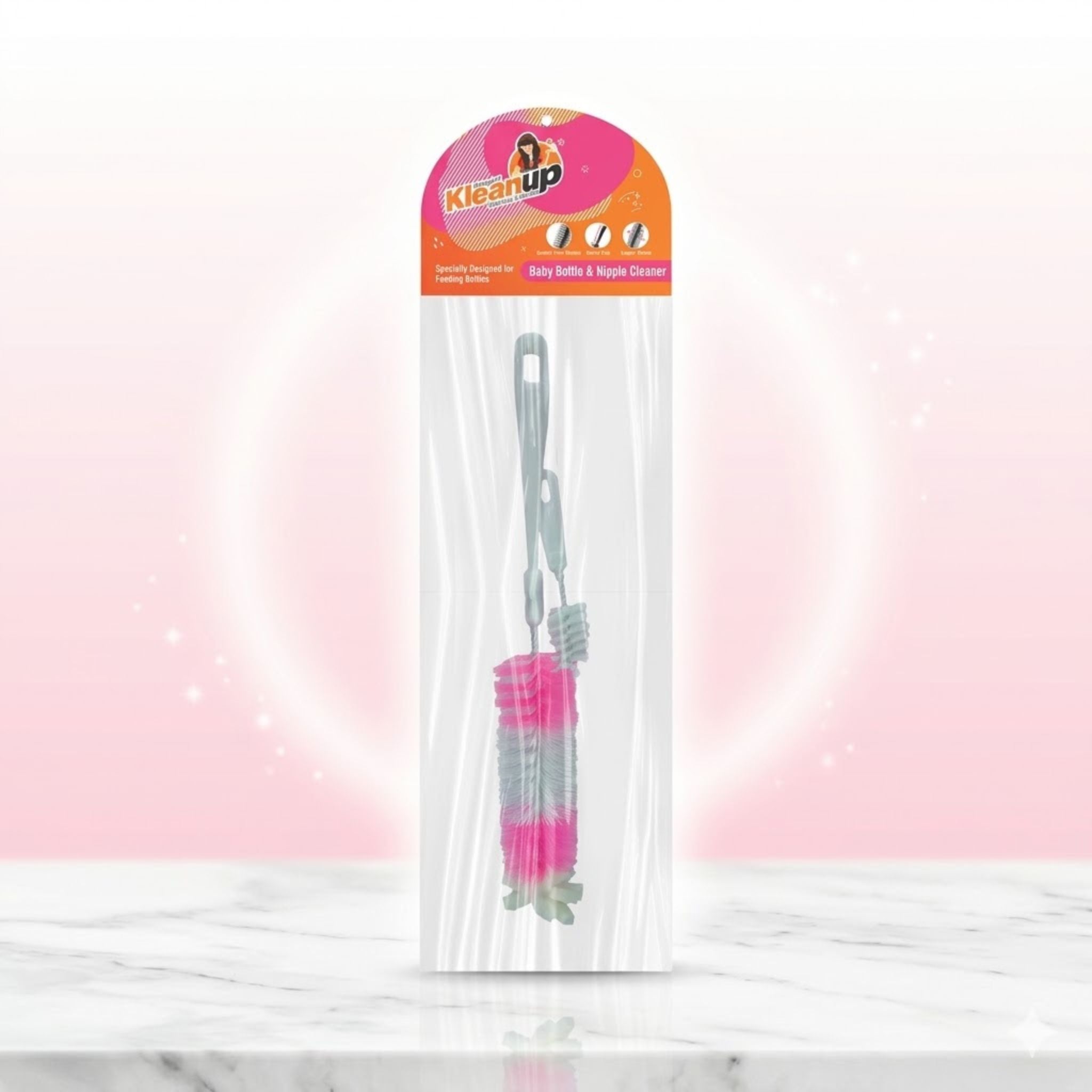KleanUp Baby Bottle & Nipple Cleaner — Soft Scratch-Proof Bristle Brush with Mini Teat Brush for Feeding Bottles