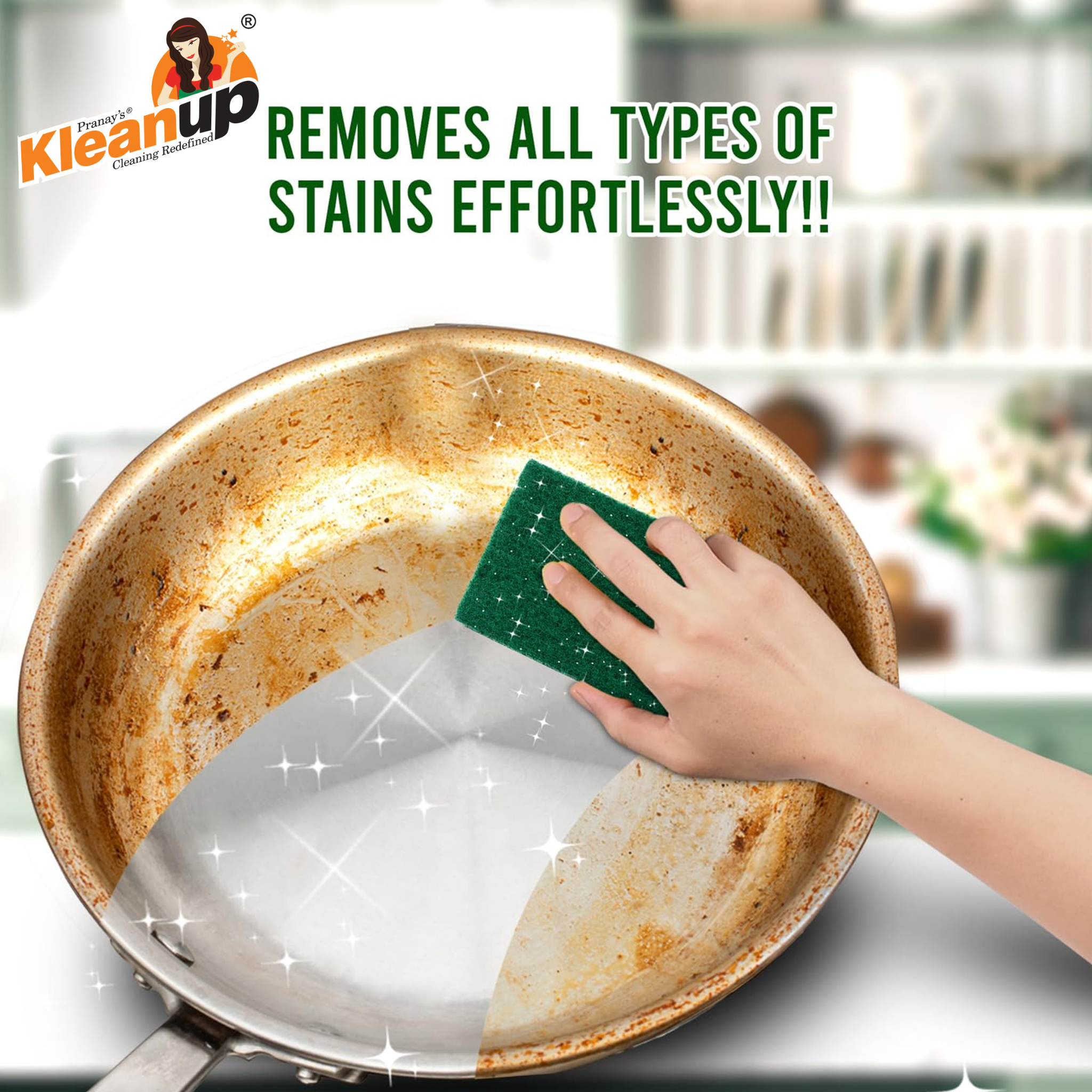 KleanUp Green Scrub Pad (nylon medium) — Heavy-Duty Non-Scratch Kitchen Scrubber for Utensils, Pots & Pans