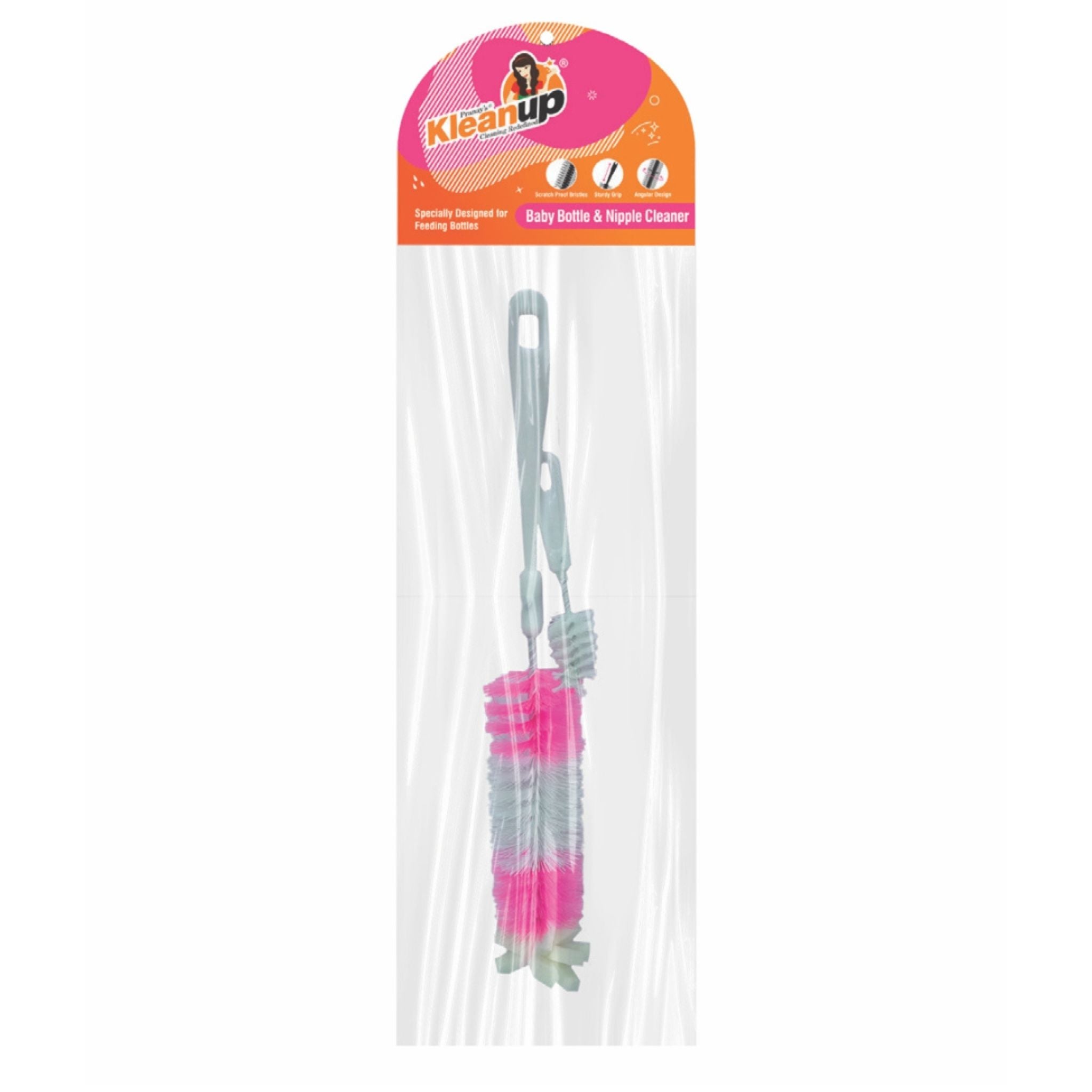 KleanUp Baby Bottle & Nipple Cleaner — Soft Scratch-Proof Bristle Brush with Mini Teat Brush for Feeding Bottles