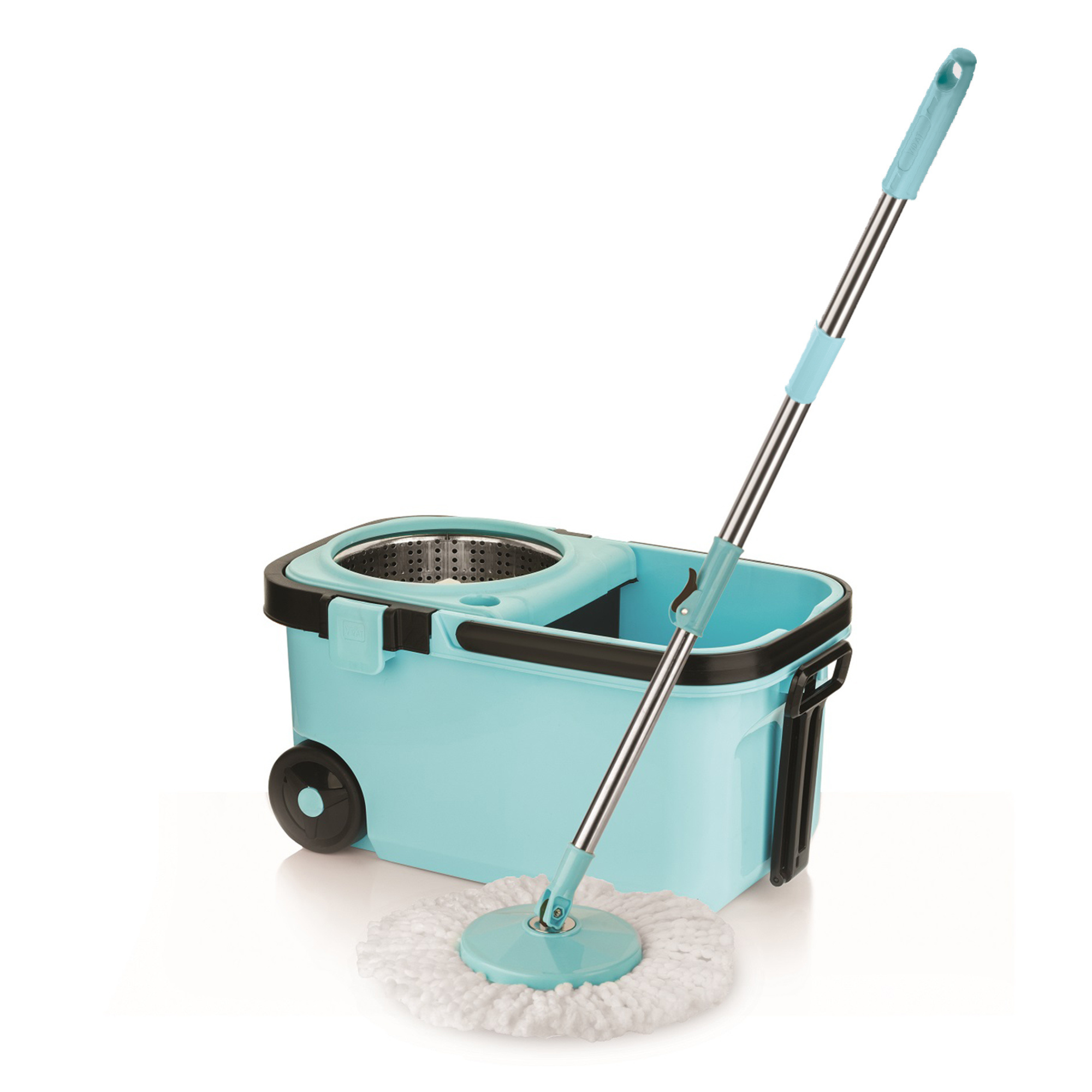 KleanUp Spin Mop CU-999 with Stainless-Steel Basket & Wheels — Premium 360° Self-Wringing Microfiber Mop, Wash & Dry System