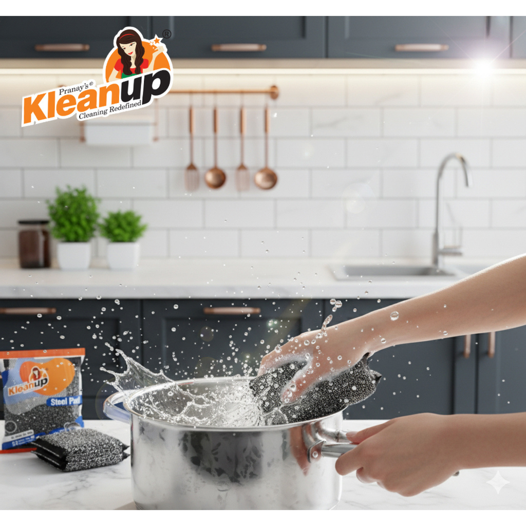KleanUp Steel Pad — Steel-Mesh Utensil Scrubber, 5X Better Than Regular Scrubbers, No Stain No Pain