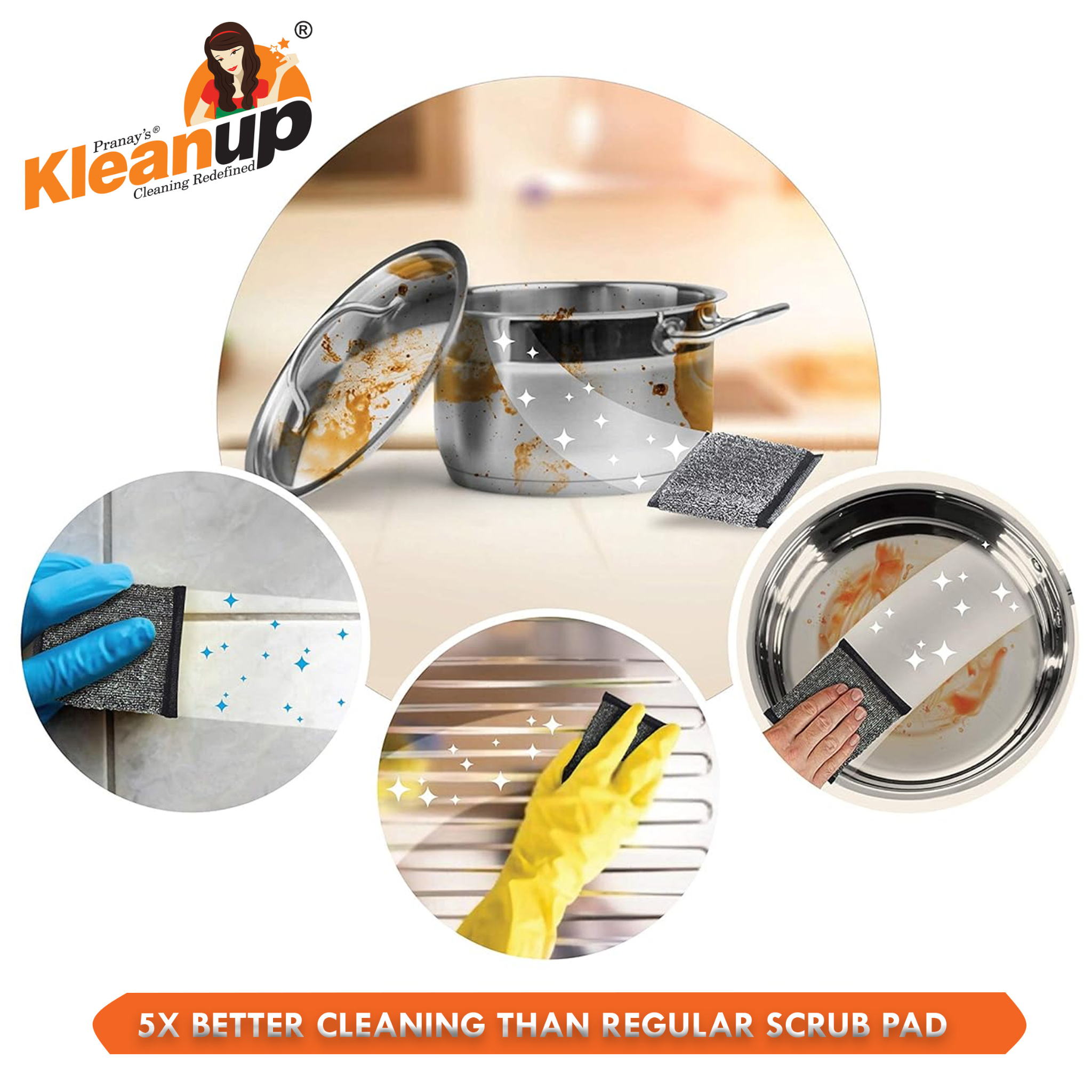 KleanUp Steel Pad — Steel-Mesh Utensil Scrubber, 5X Better Than Regular Scrubbers, No Stain No Pain