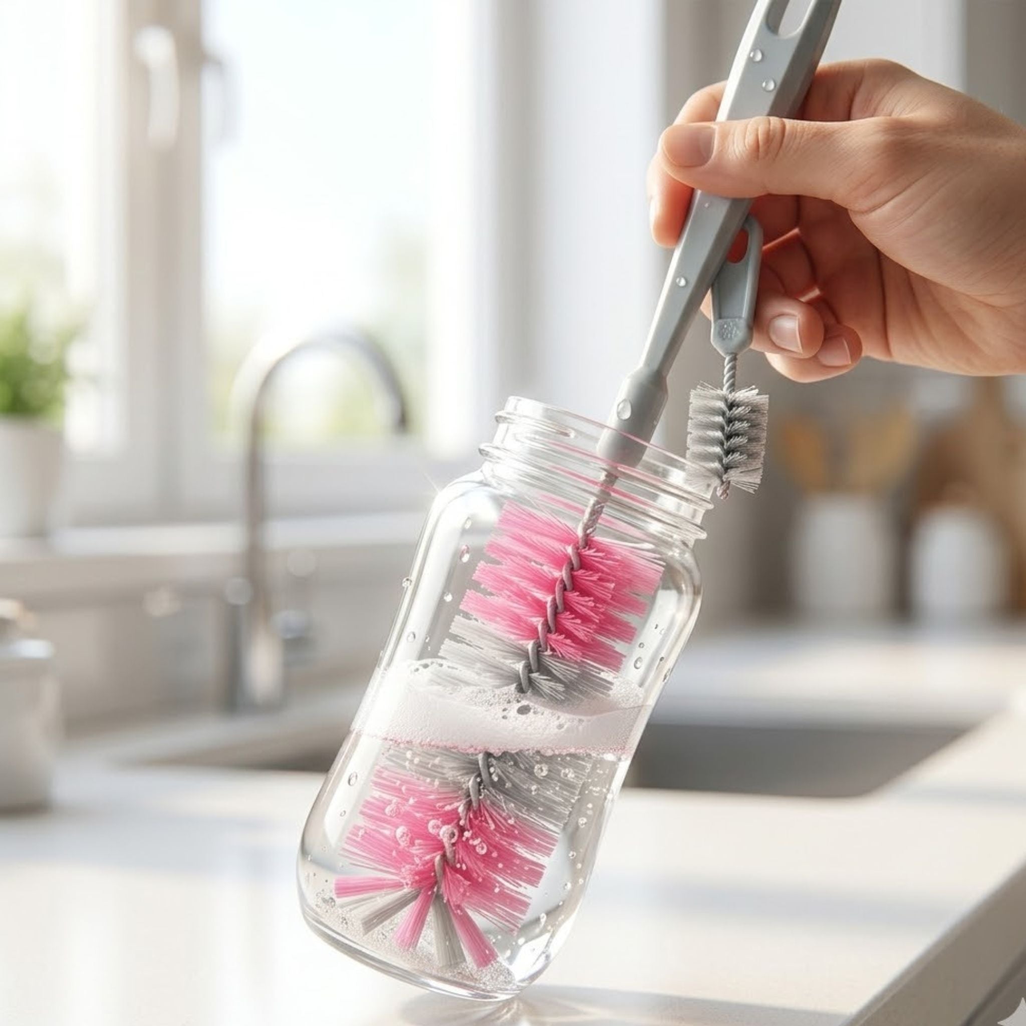 KleanUp Baby Bottle & Nipple Cleaner — Soft Scratch-Proof Bristle Brush with Mini Teat Brush for Feeding Bottles