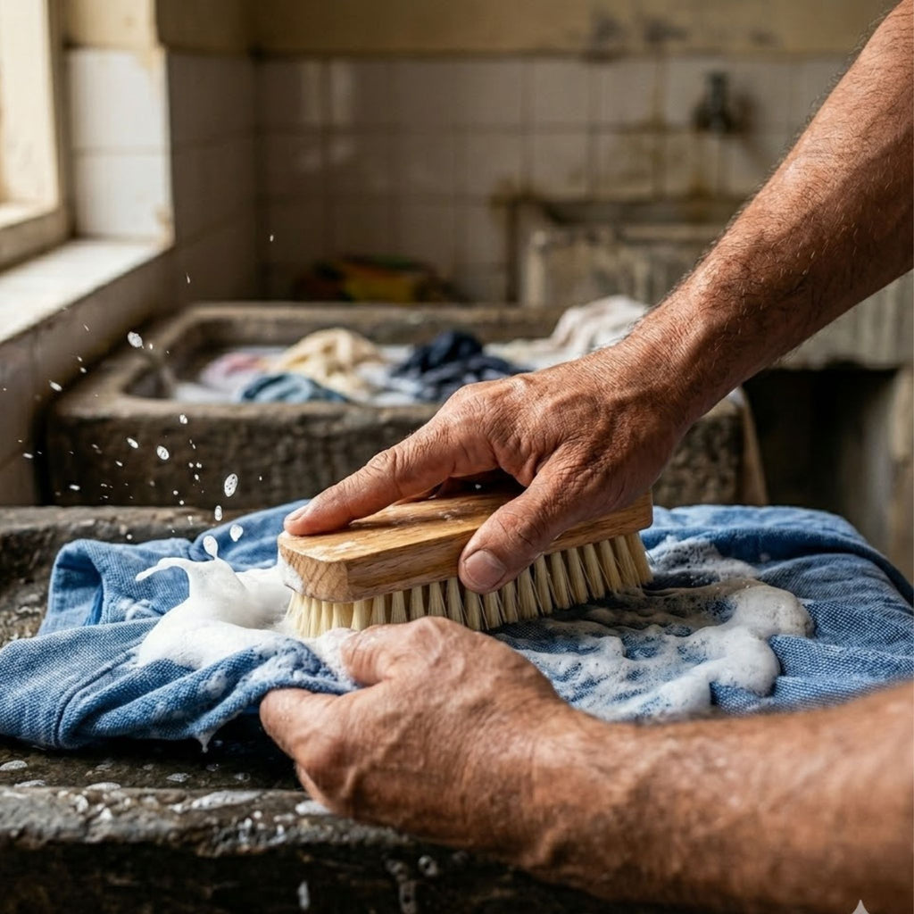 KleanUp Wooden Washing Brush — Multi-Purpose Scrubbing Brush for Clothes, Tiles & Floors with Easy-Grip Handle