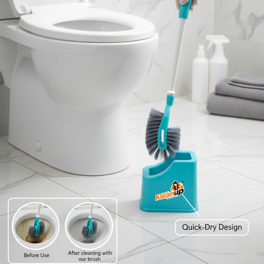 KleanUp Toilet Brush CT-107 with Holder — Sturdy Bristle Toilet Cleaning Brush with Caddy Stand for Bathroom