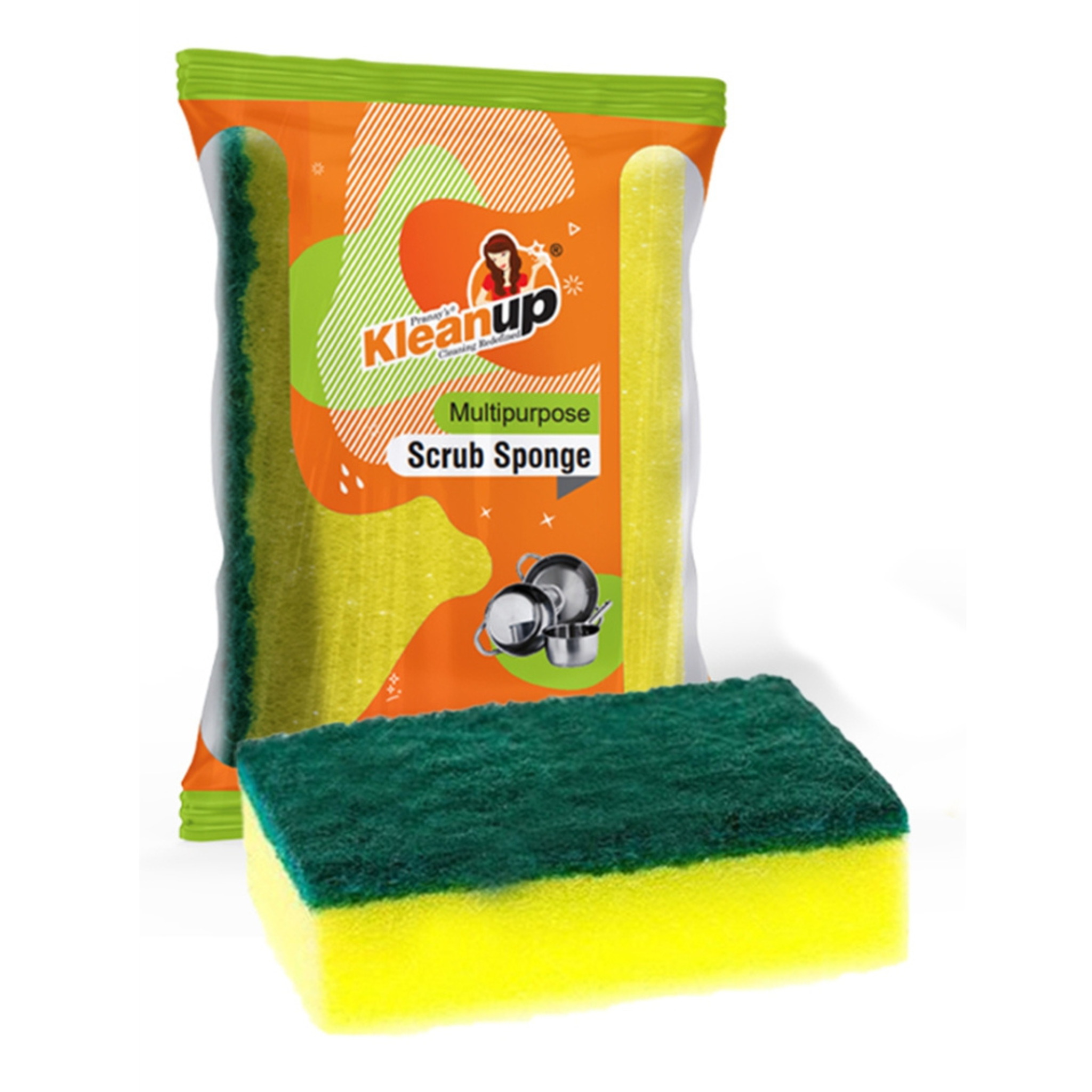 KleanUp Green Scrub Sponge — Dual-Sided Scrubber with Tough Green Pad & Soft Sponge for Dishes, Utensils & Surfaces