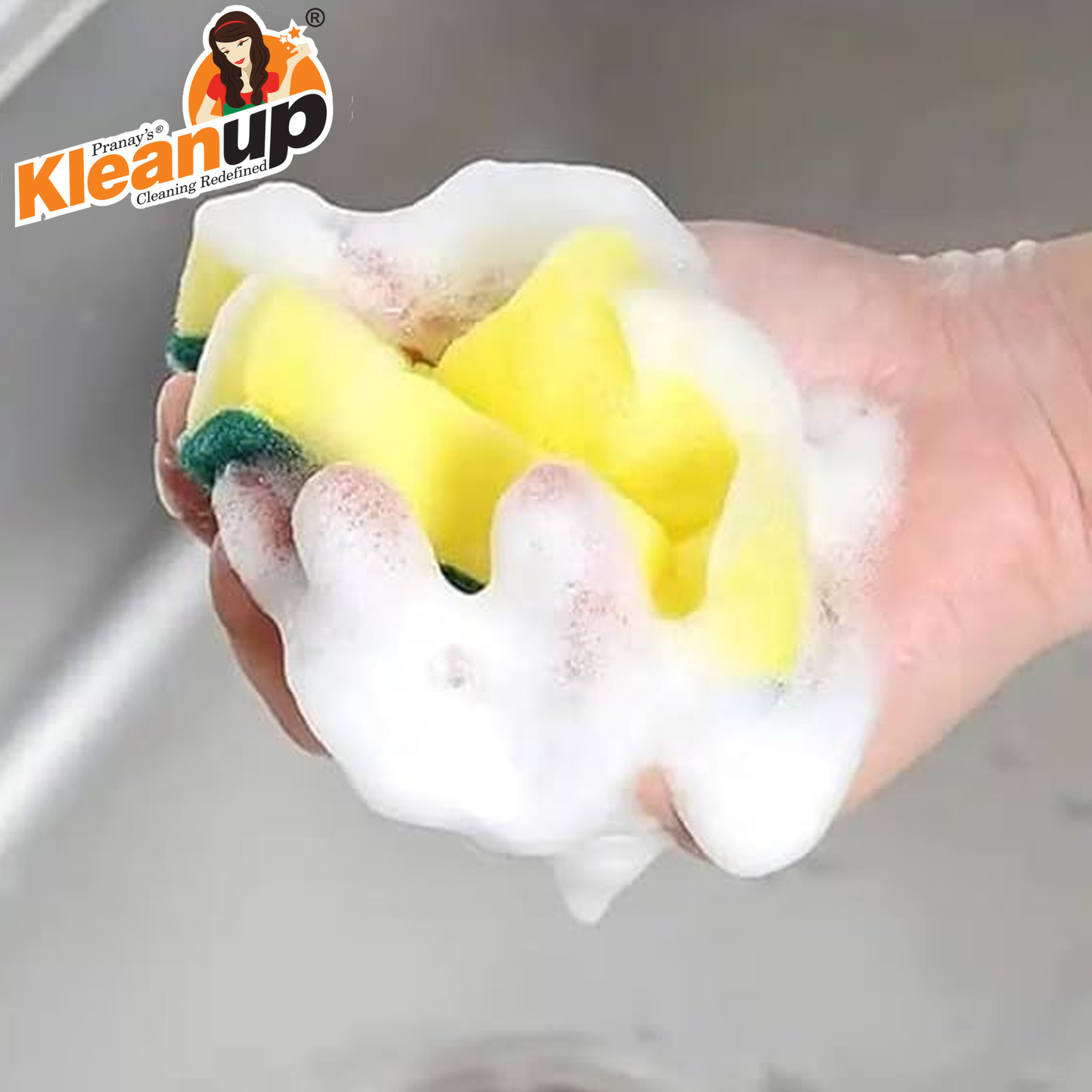 KleanUp Green Scrub Sponge — Dual-Sided Scrubber with Tough Green Pad & Soft Sponge for Dishes, Utensils & Surfaces