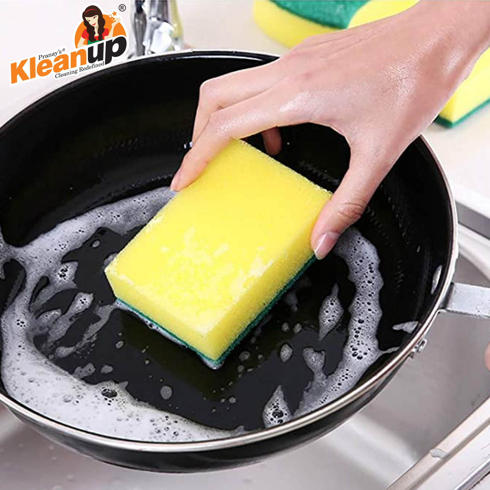 KleanUp Green Scrub Sponge — Dual-Sided Scrubber with Tough Green Pad & Soft Sponge for Dishes, Utensils & Surfaces