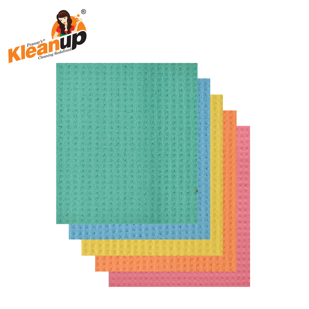 KleanUp Sponge Wipe (Pack of 5) — Super-Absorbent Cellulose Kitchen Cloth Wipes for Counters, Spills & Dishes