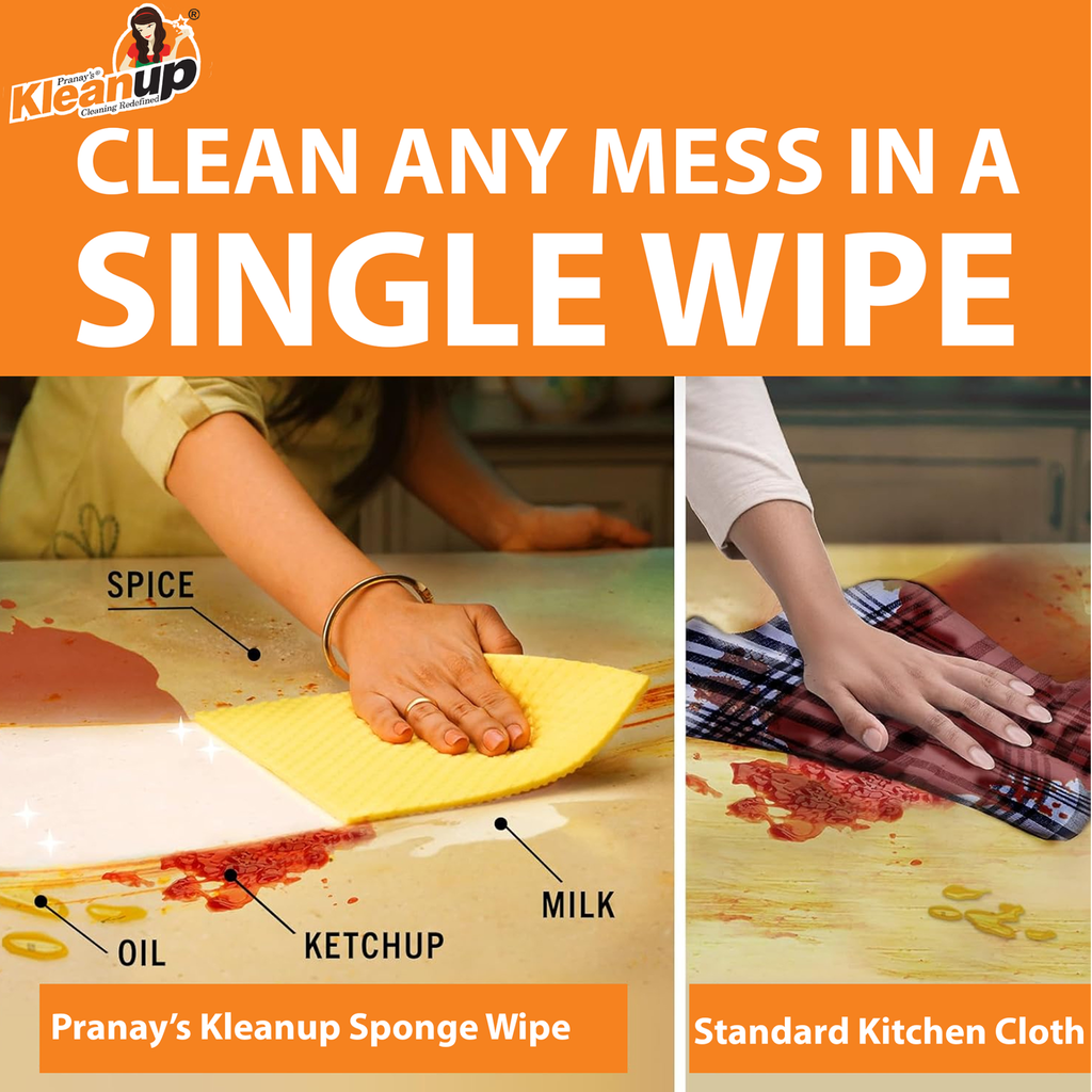 KleanUp Sponge Wipe (Pack of 5) — Super-Absorbent Cellulose Kitchen Cloth Wipes for Counters, Spills & Dishes
