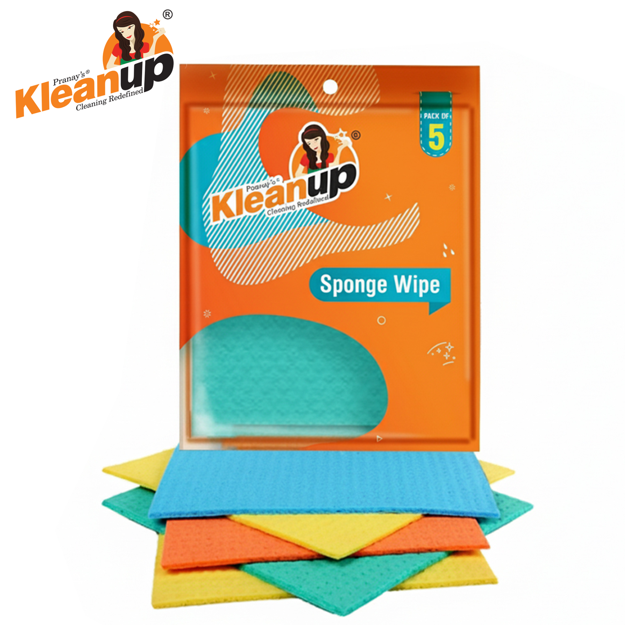 KleanUp Sponge Wipe (Pack of 5) — Super-Absorbent Cellulose Kitchen Cloth Wipes for Counters, Spills & Dishes