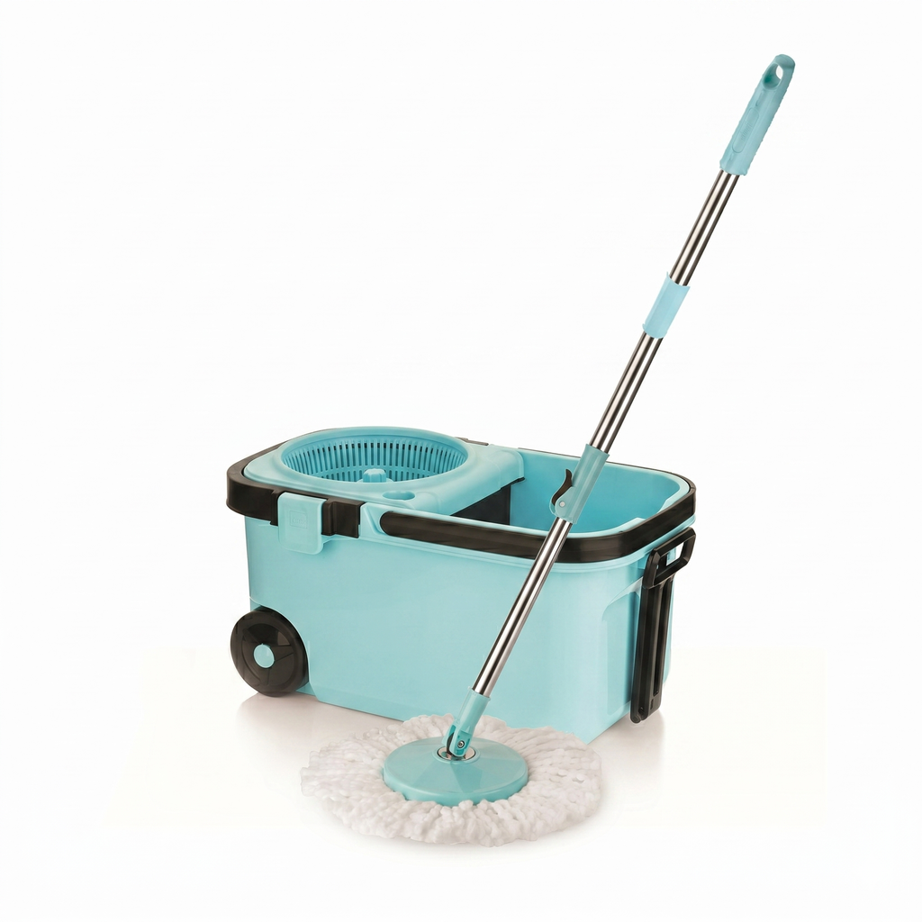 KleanUp Spin Mop 990 with Bucket & Wheels — 360° Self-Wringing Microfiber Mop, Wash & Dry Floor Cleaning System
