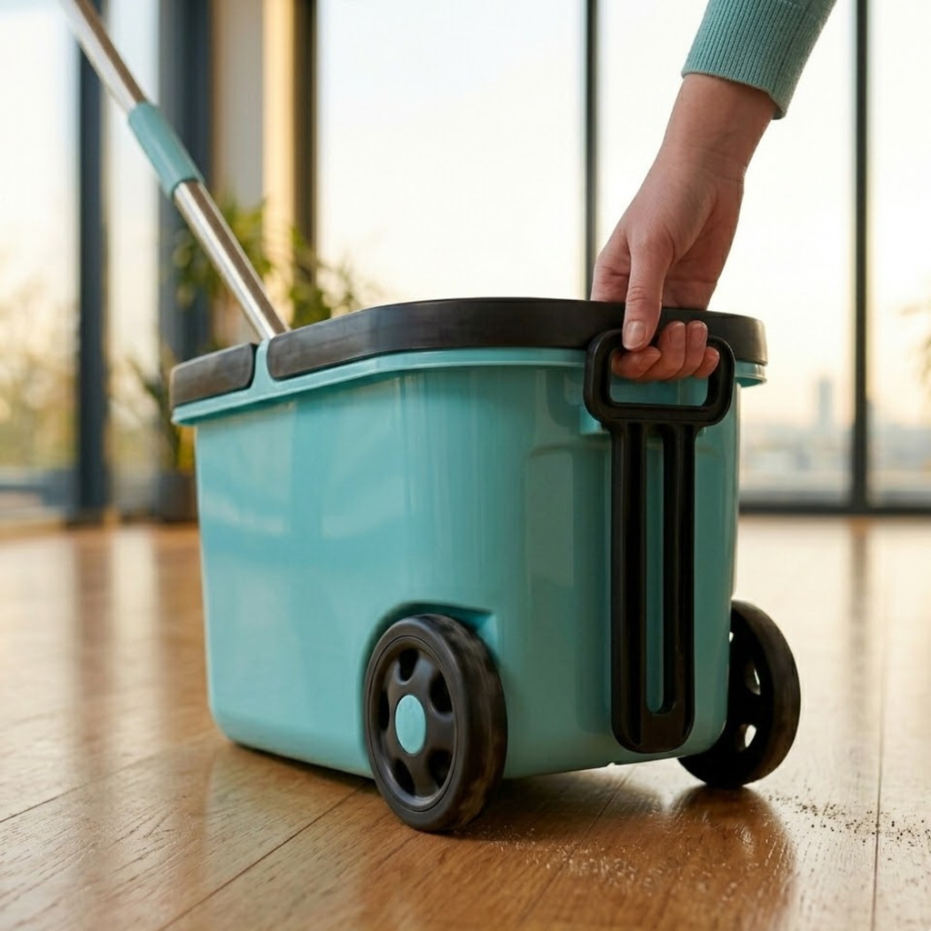 KleanUp Spin Mop 990 with Bucket & Wheels — 360° Self-Wringing Microfiber Mop, Wash & Dry Floor Cleaning System