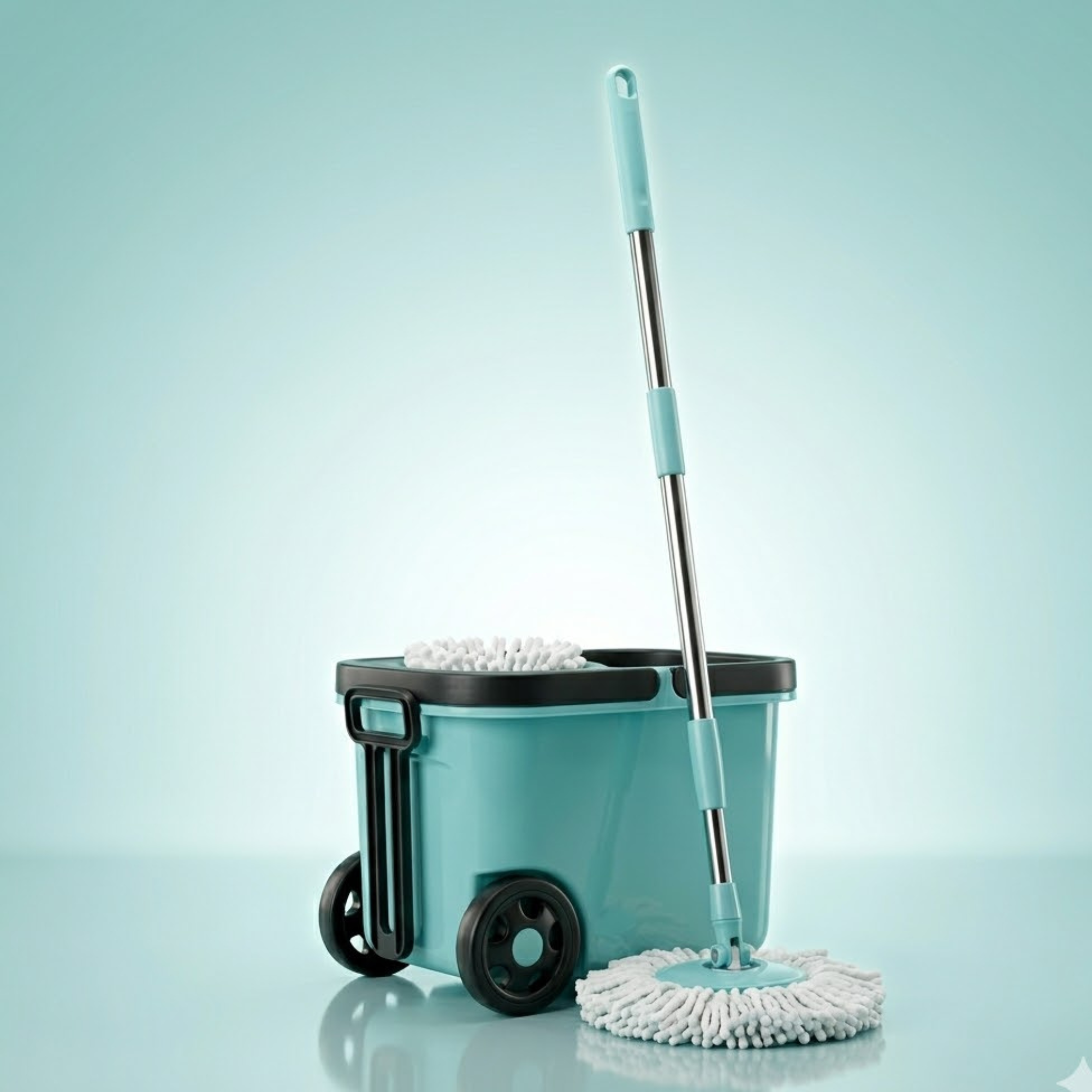 KleanUp Spin Mop 990 with Bucket & Wheels — 360° Self-Wringing Microfiber Mop, Wash & Dry Floor Cleaning System