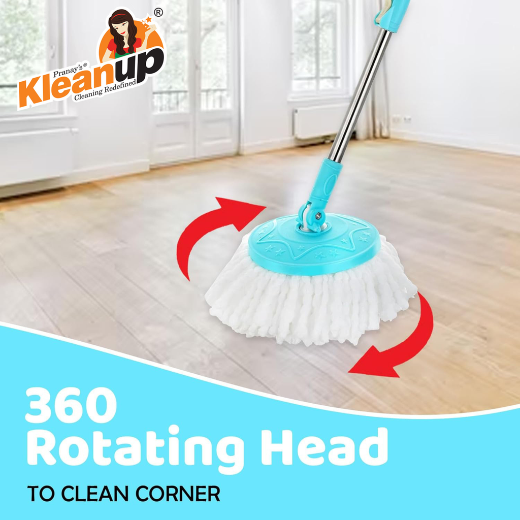KleanUp Spin Mop with Bucket & Wheels (CU-950) — 360° Self-Wringing Microfiber Mop, Wash & Dry System