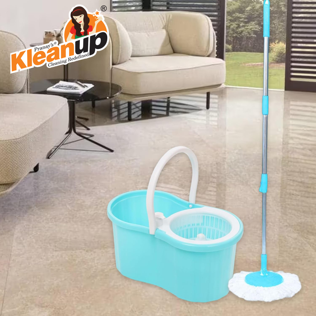 KleanUp Spin Mop CU-900 with Bucket & Wheels — 360° Self-Wringing Microfiber Mop, Wash & Dry System, 1 Year Warranty