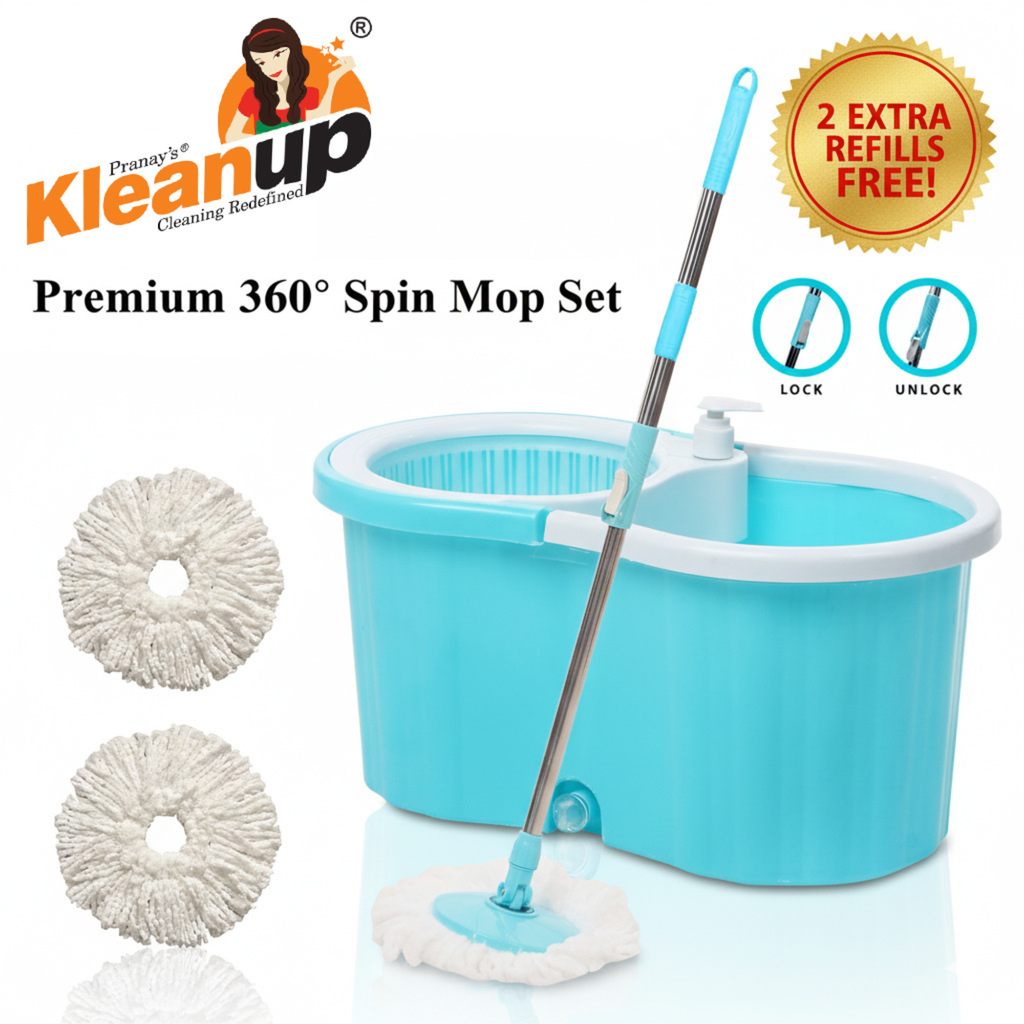 KleanUp Spin Mop CU-900 with Bucket & Wheels — 360° Self-Wringing Microfiber Mop, Wash & Dry System, 1 Year Warranty