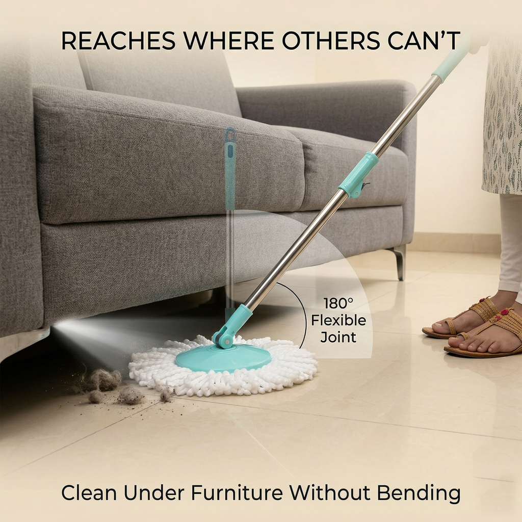 KleanUp Spin Mop CU-980 with Stainless-Steel Spin Basket & Wheels — 360° Self-Wringing Microfiber Mop, Wash & Dry System