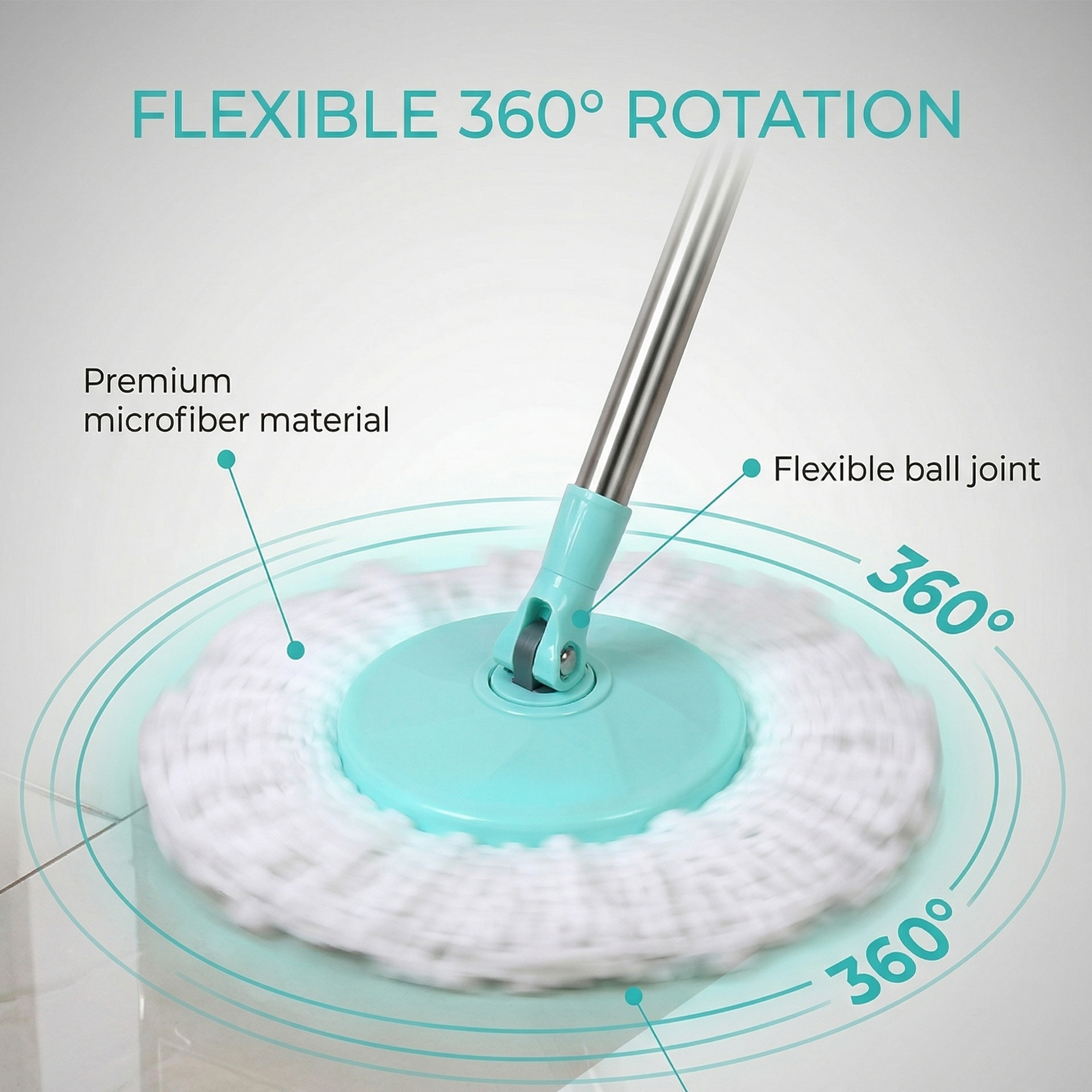 KleanUp Spin Mop CU-980 with Stainless-Steel Spin Basket & Wheels — 360° Self-Wringing Microfiber Mop, Wash & Dry System