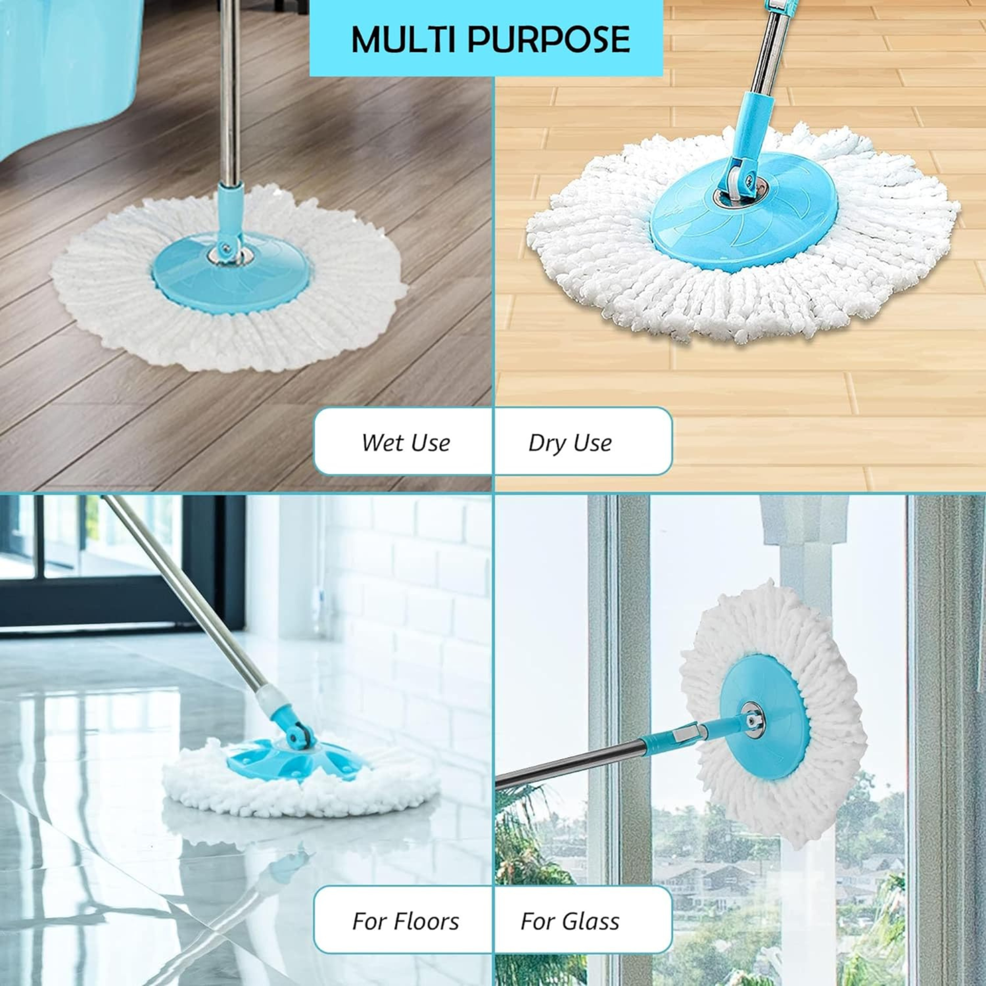 KleanUp Spin Mop Rod Set (Economy) — 360° Telescopic Pole with Microfiber Mop Head, Bucket-Free Refill Set