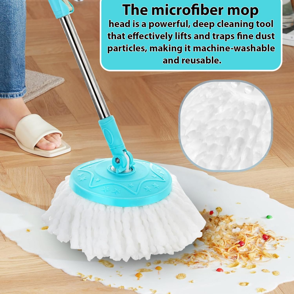 KleanUp Spin Mop Rod Set (Economy) — 360° Telescopic Pole with Microfiber Mop Head, Bucket-Free Refill Set