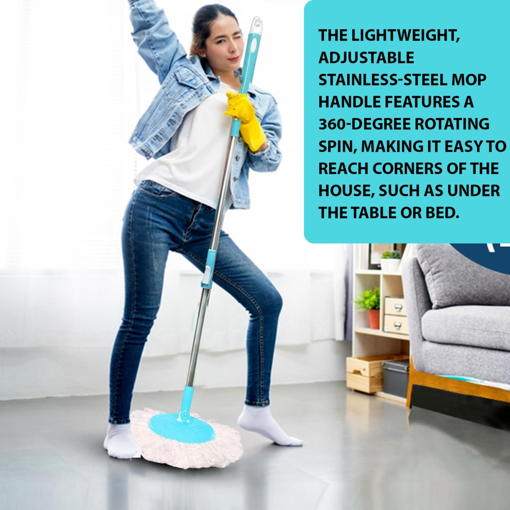 KleanUp Spin Mop Rod Set (Economy) — 360° Telescopic Pole with Microfiber Mop Head, Bucket-Free Refill Set
