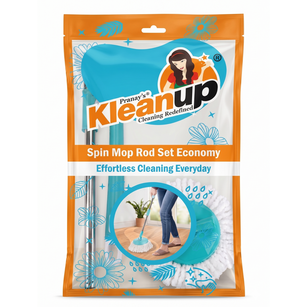 KleanUp Spin Mop Rod Set (Economy) — 360° Telescopic Pole with Microfiber Mop Head, Bucket-Free Refill Set
