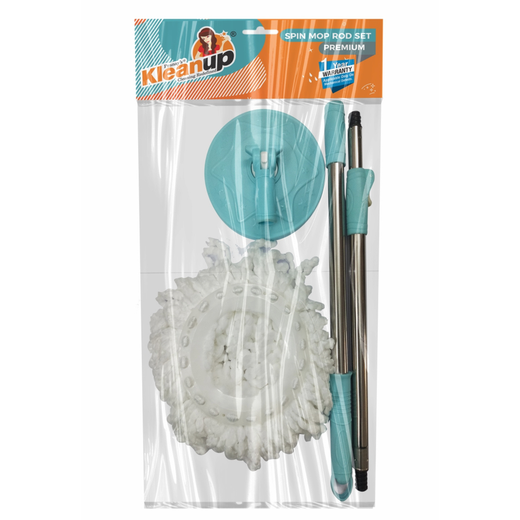 KleanUp Spin Mop Rod Set (Premium) — Heavy-Duty 360° Telescopic Steel Pole with Premium Microfiber Mop Head, Bucket-Free Set