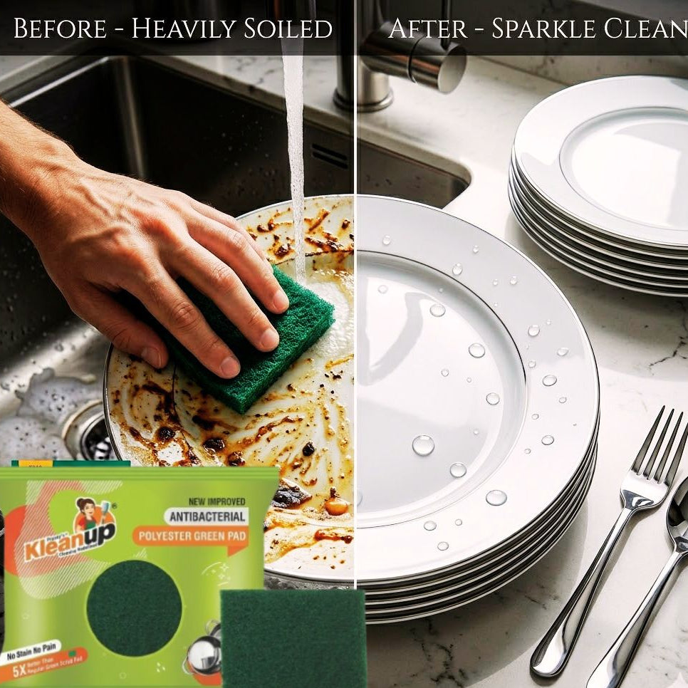 KleanUp Green Scrub Pad (nylon) — Heavy-Duty Non-Scratch Kitchen Scrubber for Utensils, Pots & Pans