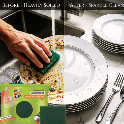 KleanUp Green Scrub Pad (nylon) — Heavy-Duty Non-Scratch Kitchen Scrubber for Utensils, Pots & Pans
